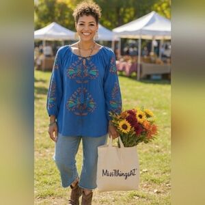 Boho Chic 3XL Artisy Purple Embroidered Lagenlook Tunic Top New